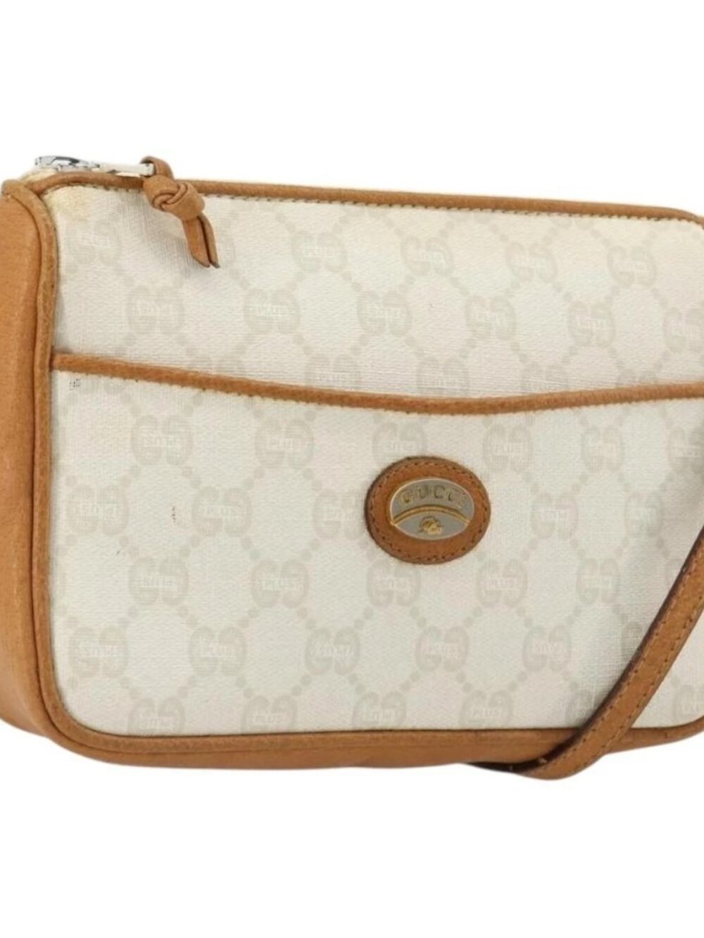GUCCI GG Plus Supreme Shoulder Bag PVC White Gold Auth 182471
